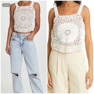 Rebecca Taylor “Crochet Doily” white moonstone  open knit tank top Size …